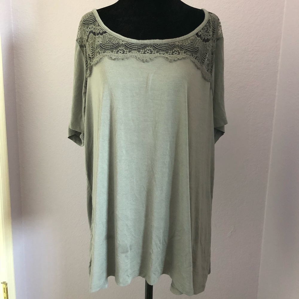Gray top with lace shoulder